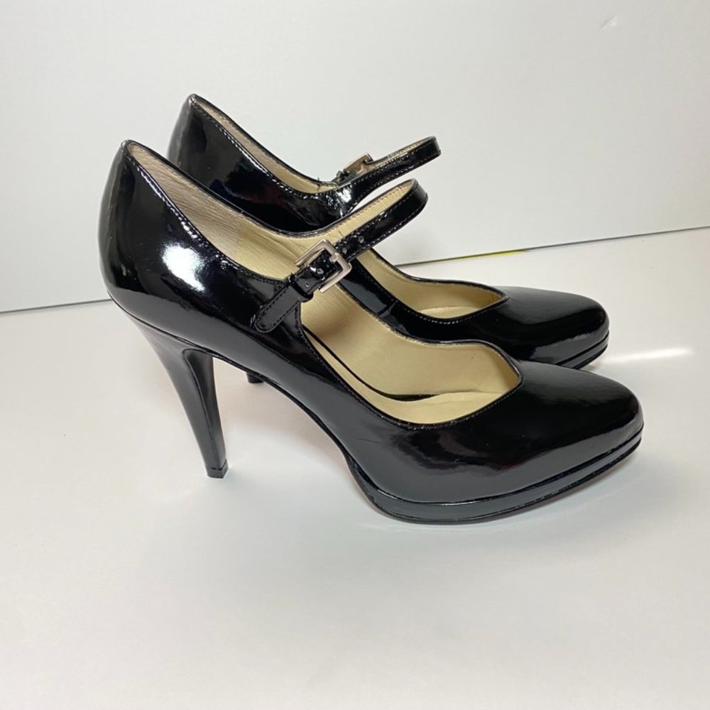 NINE WEST MARYJANE HEELS - BLACK PATENT LEATHER